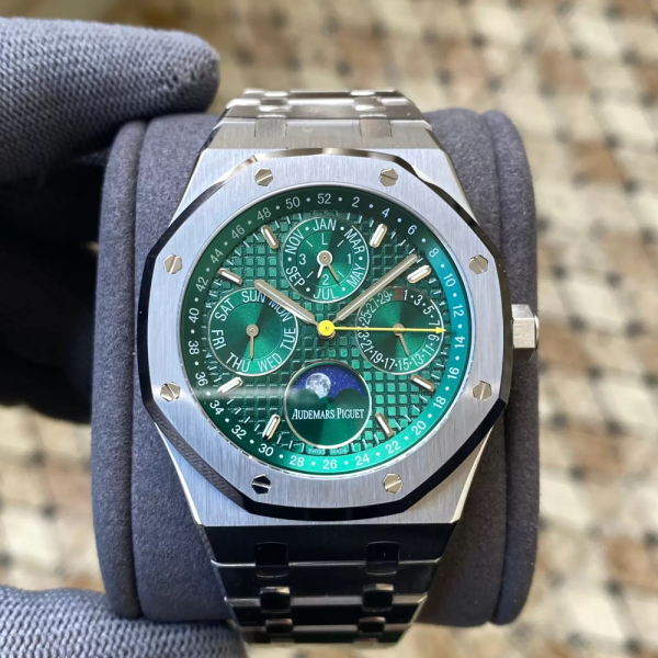 APS공장 오데마피게 로얄오크 퍼페츄얼 캘린더 그린 다이얼 SS 브레이슬릿 41mm 26574