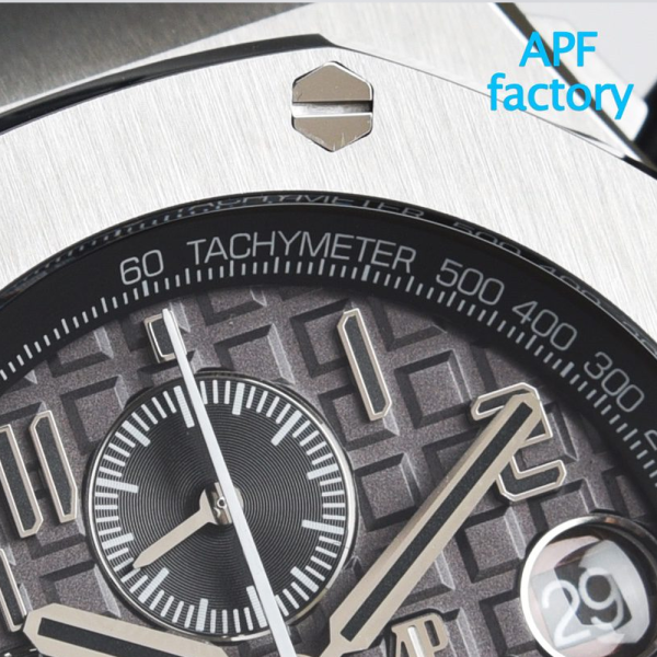 APF공장 오데마피게 로얄오크 오프쇼어 다이버 크로노그래프 그레이 다이얼 블랙 가죽 스트랩 42mm 26470ST