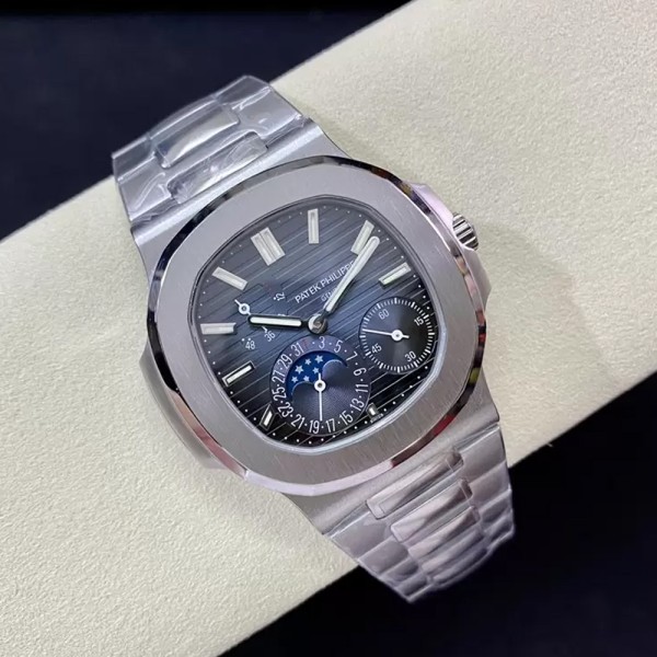 PPF 공장 파텍필립 노틸러스 컴플리케이션 문페이즈 블루 다이얼 SS 브레이슬릿 40mm 5712