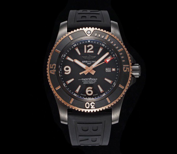 TF공장 브라이틀링 슈퍼오션 로즈골드 블랙 다이얼 세라믹 베젤 러버 스트랩 46mm U17368221B1S1