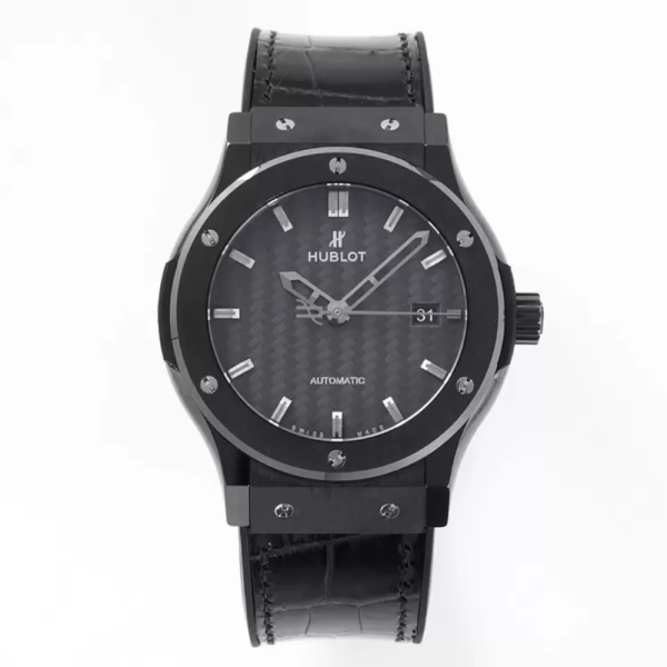 GS공장 위블로 클래식 퓨전 블랙 다이얼 티타늄 세라믹 가죽 스트랩 42mm 542.CO.1780.RX