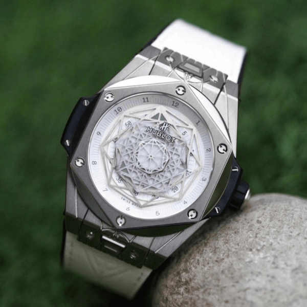 HB공장 위블로 빅뱅 상 블루 티타늄 화이트 가죽 스트랩 45mm 415.NX.2027.VR.MXM18