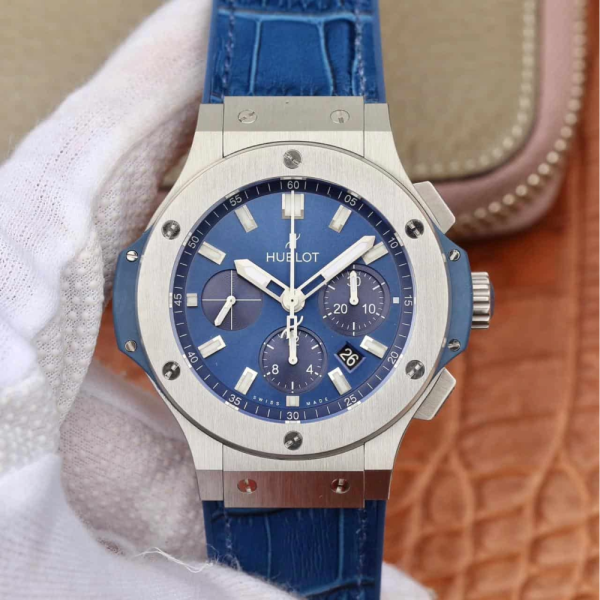 V6공장 위블로 빅뱅 크로노그래프 블루 다이얼 스틸 러버 스트랩 44mm 301.SX.7170.LR