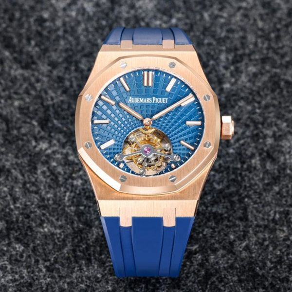 R8공장 오데마피게 로얄오크 투르비옹 블루 다이얼 로즈골드 블루 러버스트랩 V3 41mm 26522OR