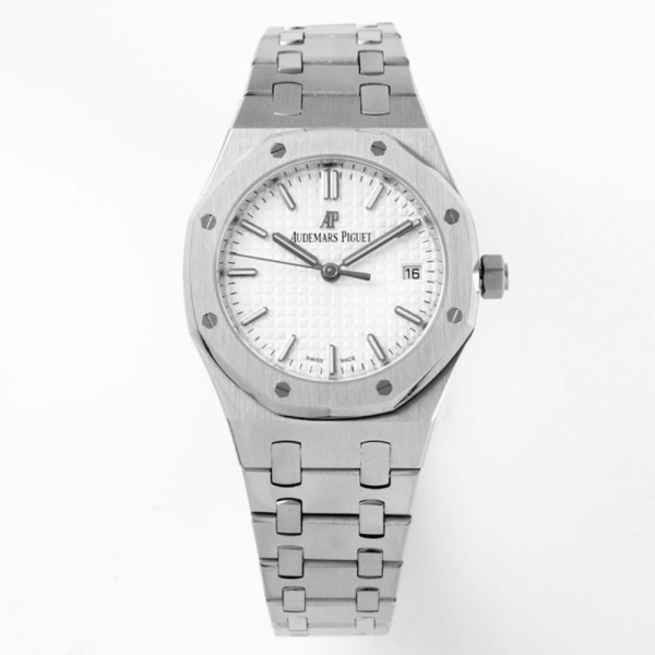 8F공장 오데마피게 로얄오크 레이디 화이트 다이얼 스틸 SS 브레이슬릿 34mm 77351ST