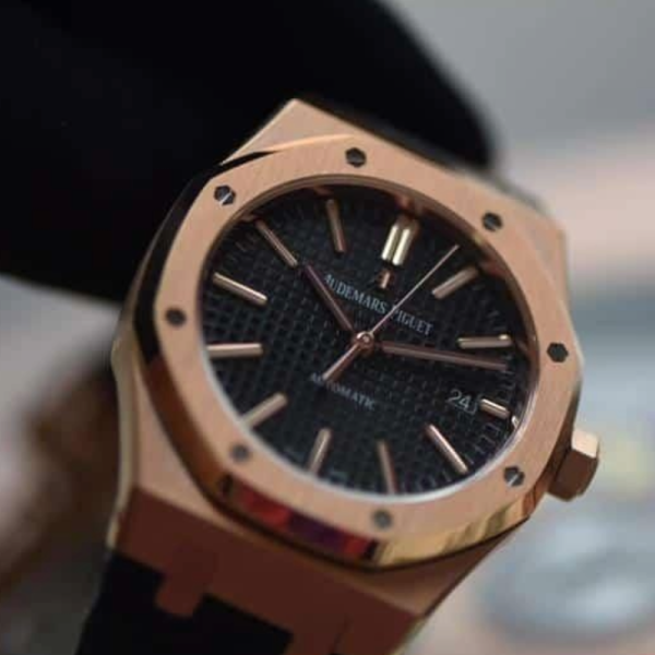 JF공장 오데마피게 로얄오크 블랙 다이얼 로즈골드 가죽 스트랩 41mm 15400OR
