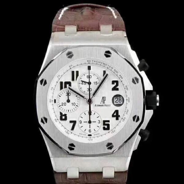 JF공장 오데마피게 로얄오크 오프쇼어 화이트 다이얼 스틸 브라운 가죽스트랩 42mm 26170ST