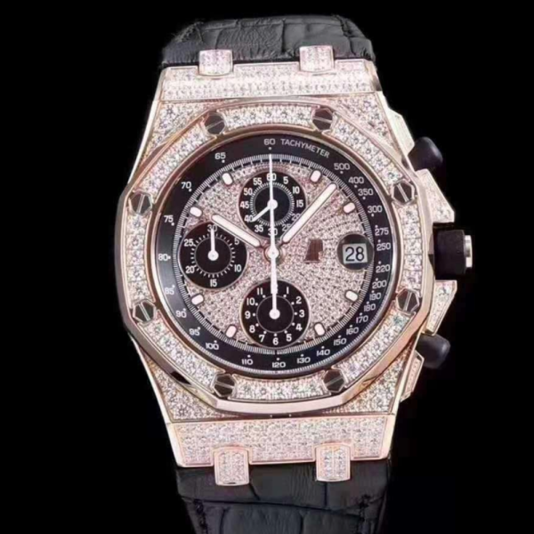 JF공장 오데마피게 로얄오크 로즈골드 풀다이아 블랙 가죽 스트랩 42mm 26067