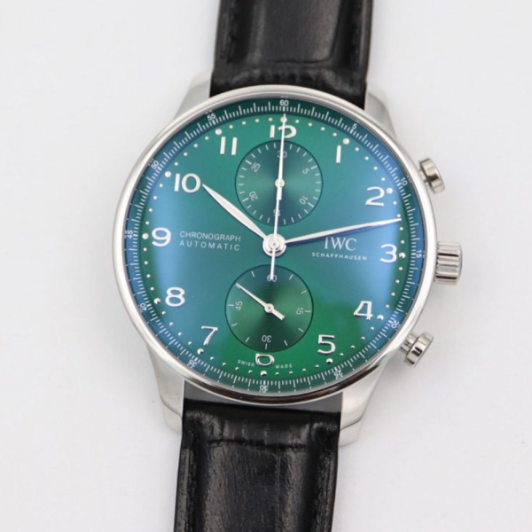 ZF공장 IWC 포르투기저 크로노그래프 스틸 그린 다이얼 레더 스트랩 41mm IW371615