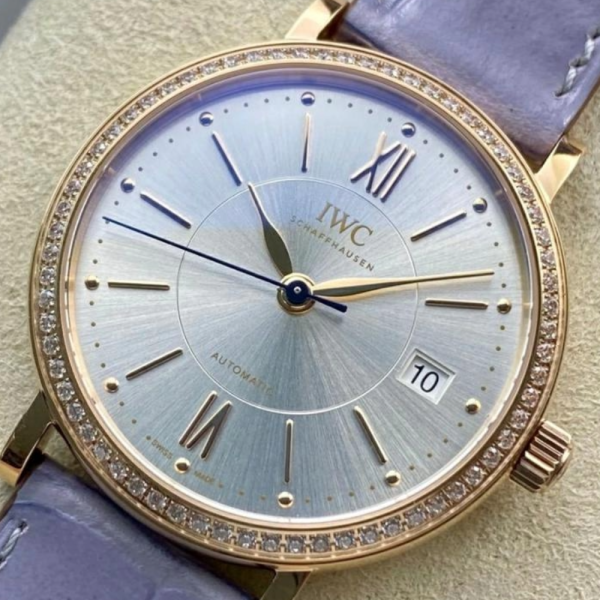 V7공장 IWC 포르토피노 레이디 다이아베젤 로즈골드 그레이 다이얼 레더 스트랩 37mm IW458107