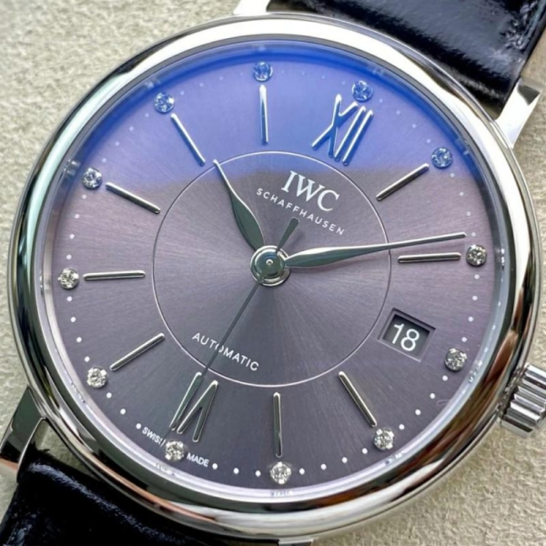 V7공장 IWC 포르토피노 레이디 실버 퍼플 다이얼 레더 스트랩 37mm IW458102
