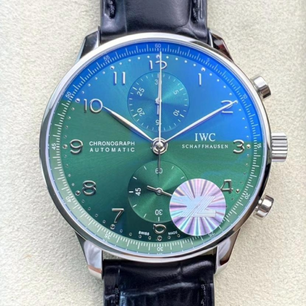 YL공장 IWC 포르투기저 크로노그래프 그린 다이얼 150주년 기념 에디션 레더 스트랩 40mm IW371615