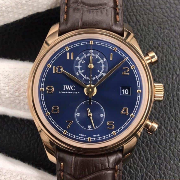 ZF공장 IWC 포르투기저 크로노그래프 클래식 로즈골드 블루다이얼 레더 스트랩 42mm IW390301
