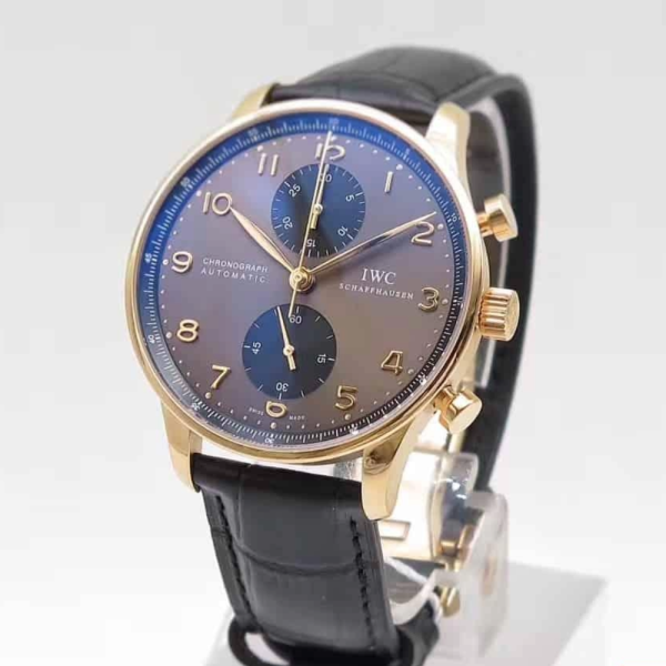 ZF공장 IWC 포르투기저 크로노그래프 로즈골드 브라운 다이얼 레더 스트랩 41mm IW371482