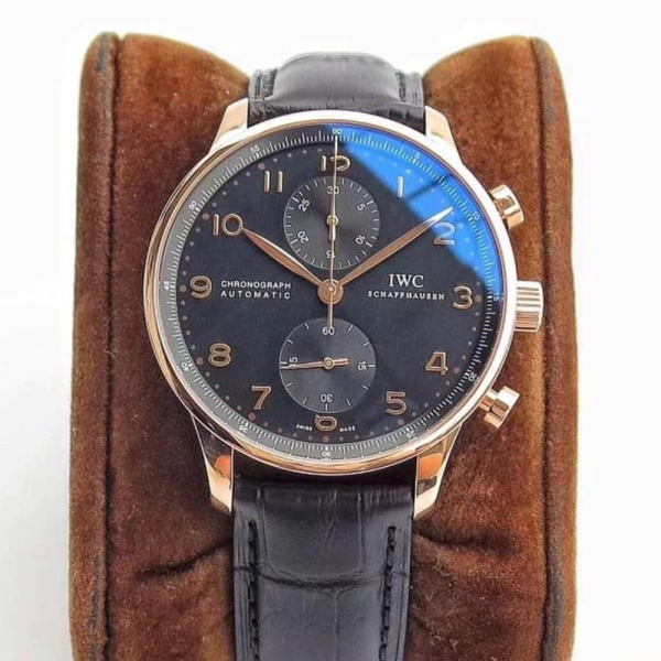 ZF공장 IWC 포르투기저 크로노그래프 로즈골드 블랙 다이얼 레더 스트랩 41mm IW371482