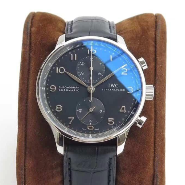 ZF공장 IWC 포르투기저 크로노그래프 화이트골드 블랙 다이얼 레더 스트랩 41mm IW371447