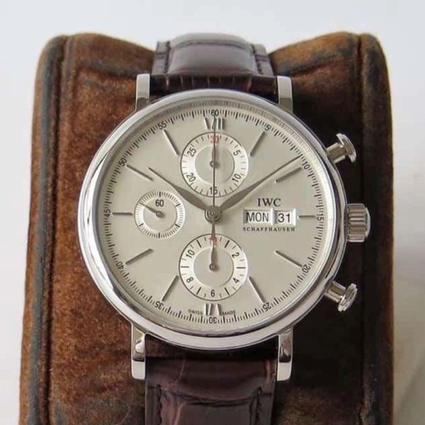 ZF공장 IWC 포르토피노 크로노그래프 스틸 화이트 다이얼 레더 스트랩 42mm IW391001