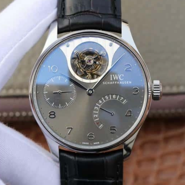 ZF공장 IWC 포르투기저 레트로그레이드 투르비옹 화이트 다이얼 레더 스트랩 44mm IW504207