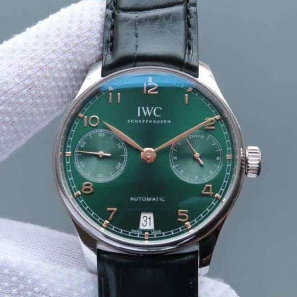 ZF공장 IWC 포르투기저 세븐데이즈 스틸 그린 다이얼 레더 스트랩 42.3mm IW500708
