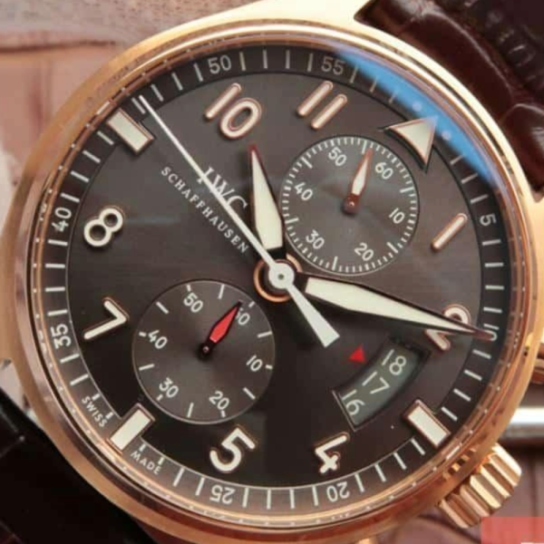 ZF공장 IWC 포르토피노 크로노그래프 로즈골드 브라운 다이얼 레더 스트랩 43mm IW387802