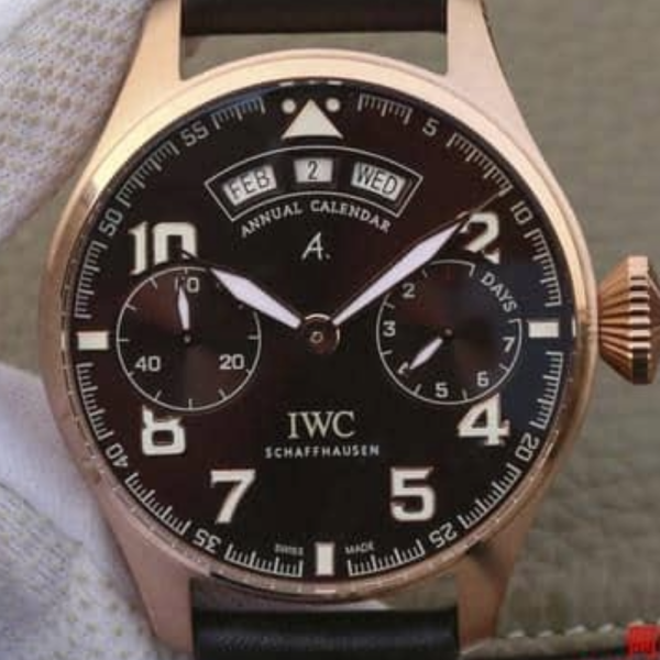 YL공장 IWC 빅 파일럿 애뉴얼 캘린더 로즈골드 블랙 다이얼 레더 스트랩 46mm IW502706