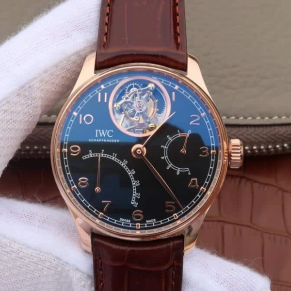 AZ공장 IWC 포르투기저 투르비옹 로즈골드 블랙 다이얼 레더 스트랩 44.2mm IW504401