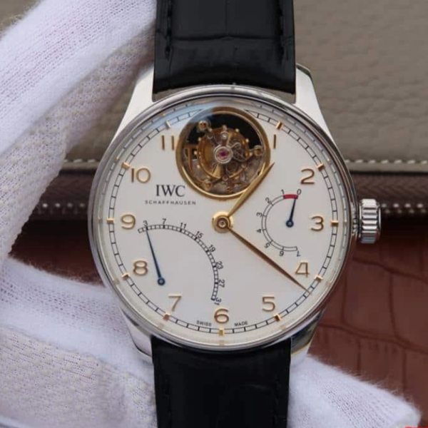 AZ공장 IWC 포르투기저 투르비옹 스틸 화이트/로즈골드 다이얼 레더 스트랩 44.2mm IW504401
