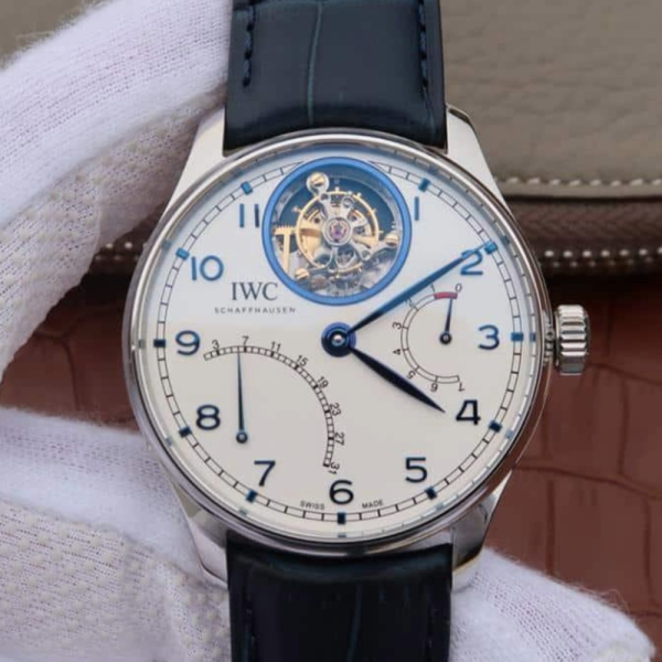 AZ공장 IWC 포르투기저 투르비옹 스틸 화이트/블루 다이얼 레더 스트랩 44.2mm IW504401