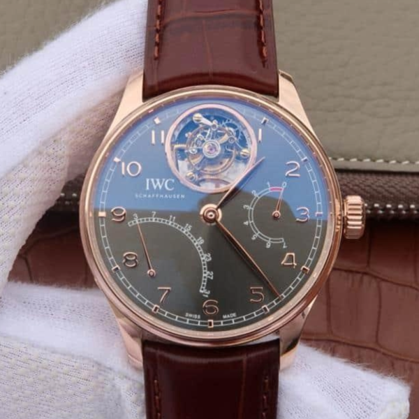 AZ공장 IWC 포르투기저 투르비옹 로즈골드 그레이 다이얼 레더 스트랩 44.2mm IW504401