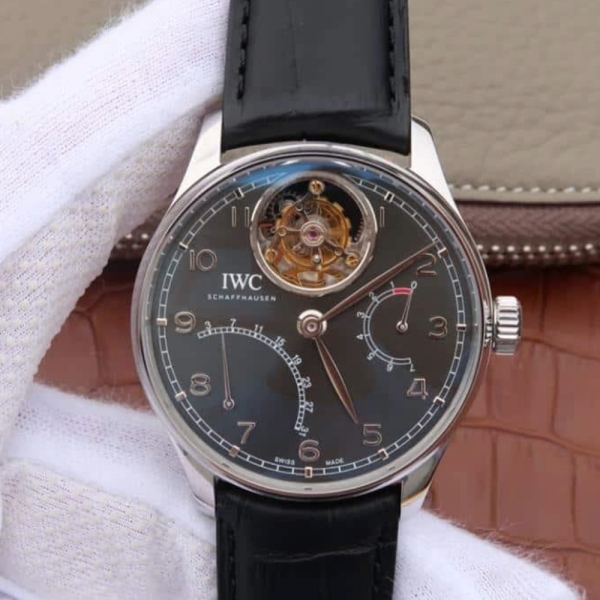 AZ공장 IWC 포르투기저 투르비옹 스틸 그레이 다이얼 레더 스트랩 44.2mm IW504401