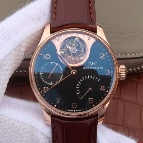 AZ공장 IWC 포르투기저 투르비옹 미스테르 로즈골드 블랙 다이얼 레더 스트랩 44.2mm IW504202