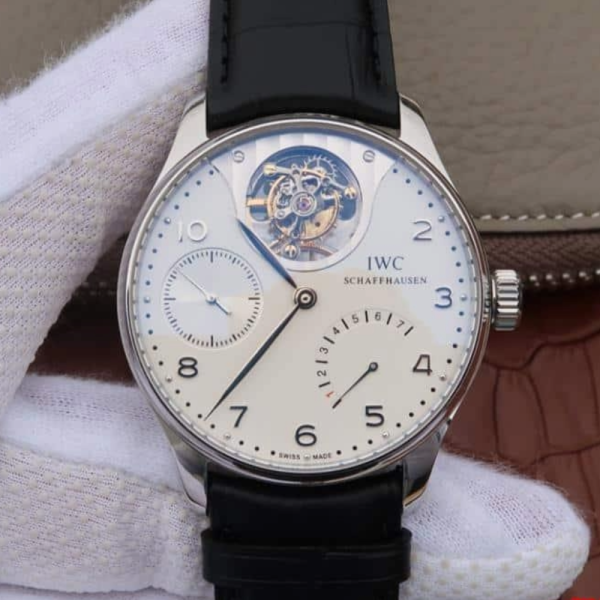 AZ공장 IWC 포르투기저 투르비옹 미스테르 스틸 화이트 다이얼 레더 스트랩 44.2mm IW504202