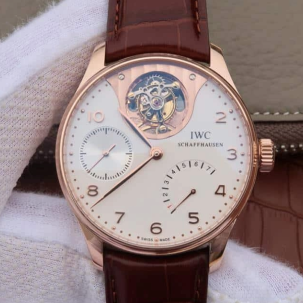 AZ공장 IWC 포르투기저 투르비옹 미스테르 로즈골드 화이트 다이얼 레더 스트랩 44.2mm IW504202