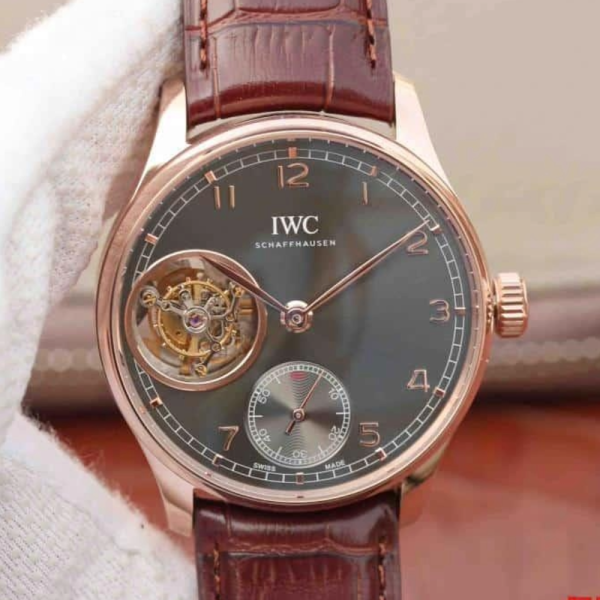 AZ공장 IWC 포르투기저 투르비옹 오토매틱 로즈골드 그레이 다이얼 레더 스트랩 42mm IW546302