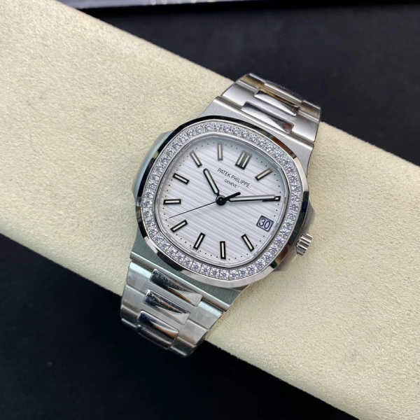 PPF공장 파텍필립 노틸러스 화이트 다이얼 바인덱스 다이아 베젤 SS 브레이슬릿 40mm 5711