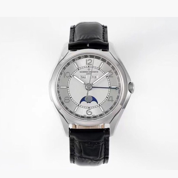 ZF공장 바쉐론 콘스탄틴 피프티식스 컴플리트 캘린더 실버 다이얼 레더 스트랩 40mm 4000E/000A-B439