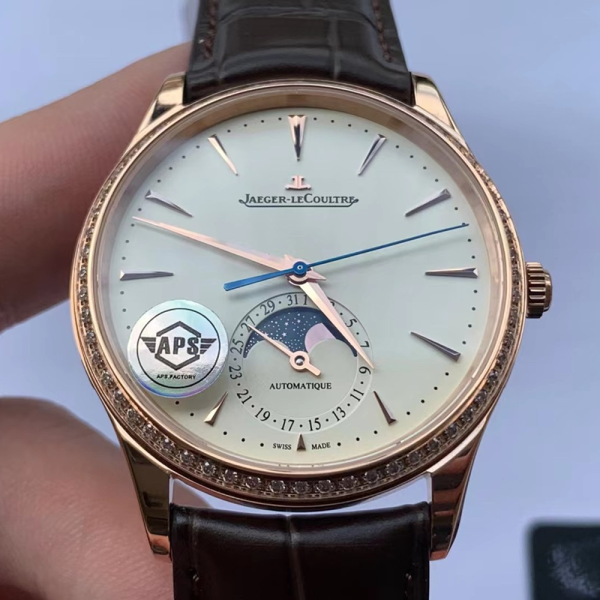 APS공장 예거 르쿨트르 마스터 울트라씬 문페이즈 로즈골드 다이아베젤 레더 스트랩 39mm Q1362503