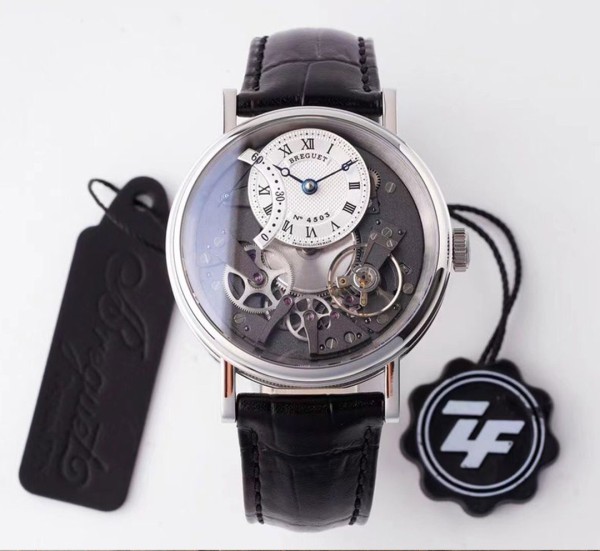 ZF공장 브레게 트래디션 레트로그레이드 실버 레더 스트랩 40mm 7097BB/G1/9WU
