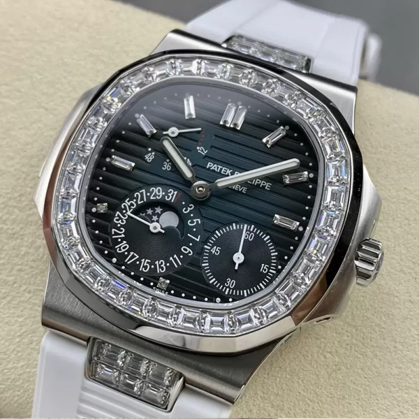 GR공장 파텍필립 문페이즈 청판 다이얼 다이아베젤 러버밴드 41mm 5724