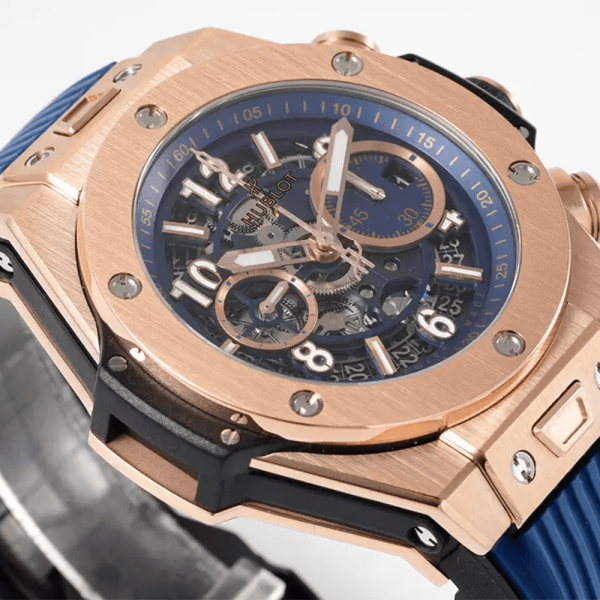 BBF공장 위블로 빅뱅 크로노그래프 로즈골드 블루 러버 스트랩 44mm 421.OX.5170.RX