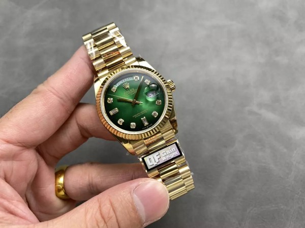 QF공장 v5 롤렉스 데이데이트 그린 옴브레 다이얼 10P다이아 옐로우골드 금통 36mm 128238