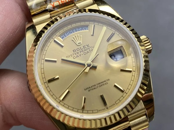 QF공장 v5 롤렉스 데이데이트 샴폐인 다이얼 옐로우골드 금통 36mm 128238