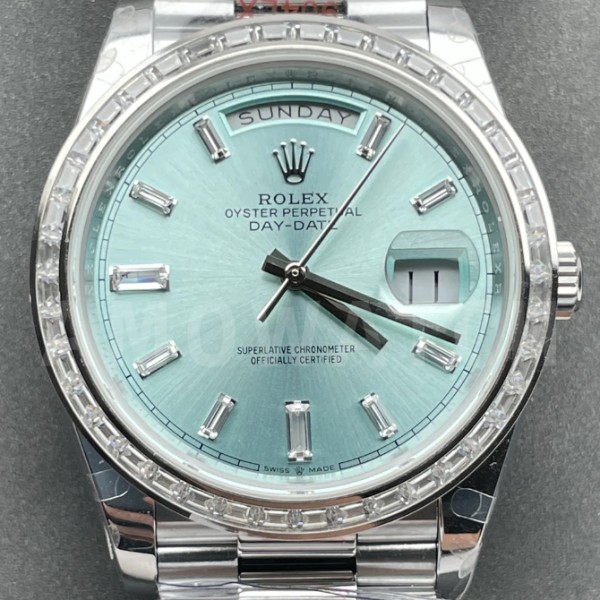 QF공장 v5 롤렉스 데이데이트 아이스블루 다이얼 바게티 다이아 베젤  SS 브레이슬릿 40mm V5(텅스텐 헤비 버전) 228396