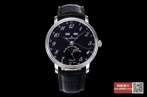 OM공장 블랑팡 클래식 빌레레 문페이즈 블랙 다이얼 화이트골드 레더 스트랩 40mm 6639-3437-55