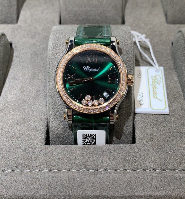 NR공장 쇼파드 해피 스포트 그린 다이얼 다이아베젤 레더 스트랩 36mm 278582-6007