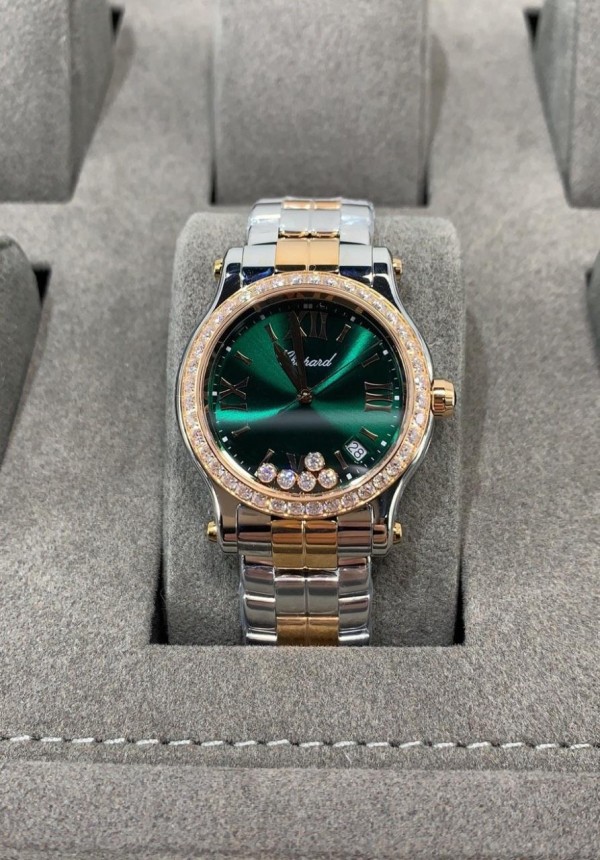 NR공장 쇼파드 해피 스포트 그린 다이얼 다이아베젤 RG 콤비 36mm 278582-6006