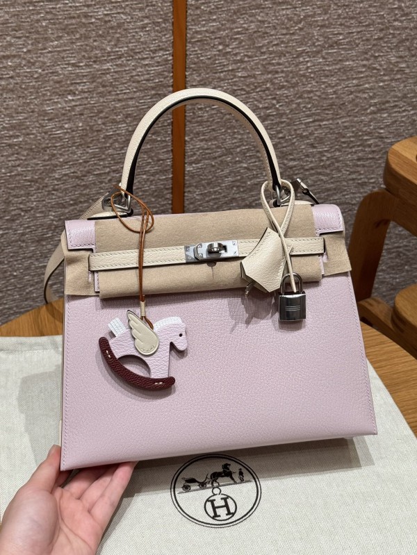 올수공 에르메스 켈리 25 09/Mauve pale/i2/Nata 체브레 가죽 실버 하드웨어